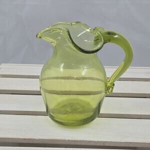 Jamestown Green blown Glass Pitcher Jug with Handle and Pour Spout